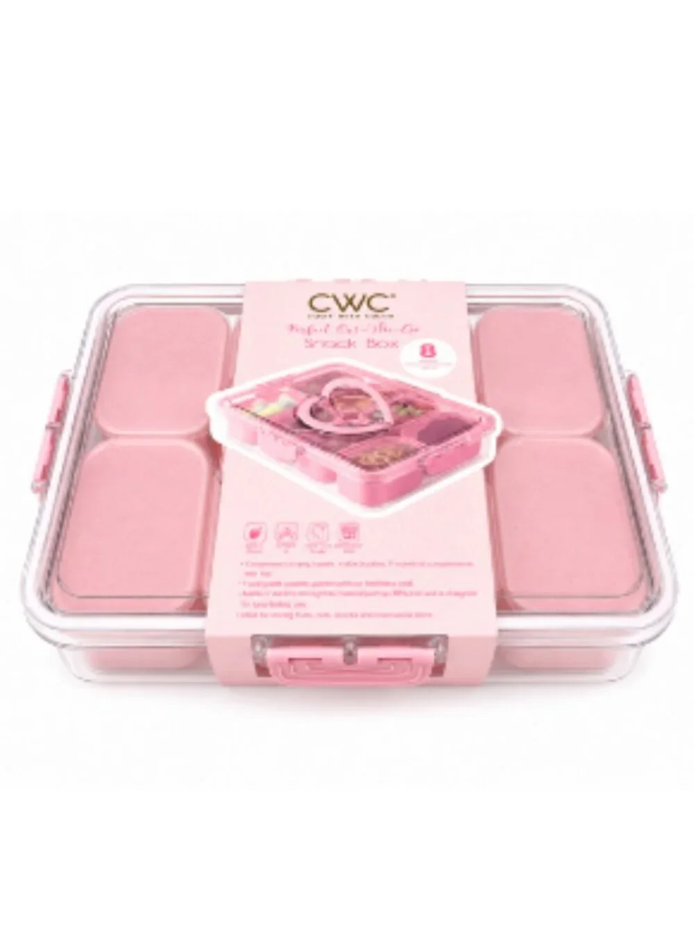 CWC Cook With Color Pink Glitter Snack Box 8 Removable Compartments Snap Lid